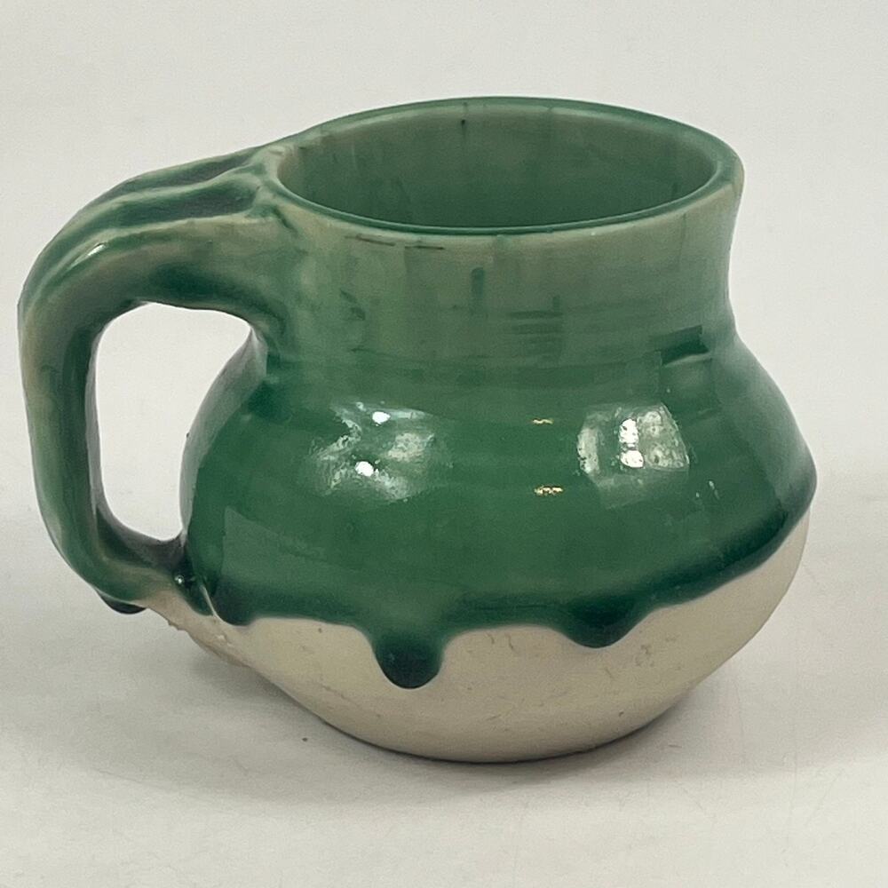 Studio Pottery Mug Signed 2019 Handmade Drip Glaze Green Ceramic Coffee Cup
